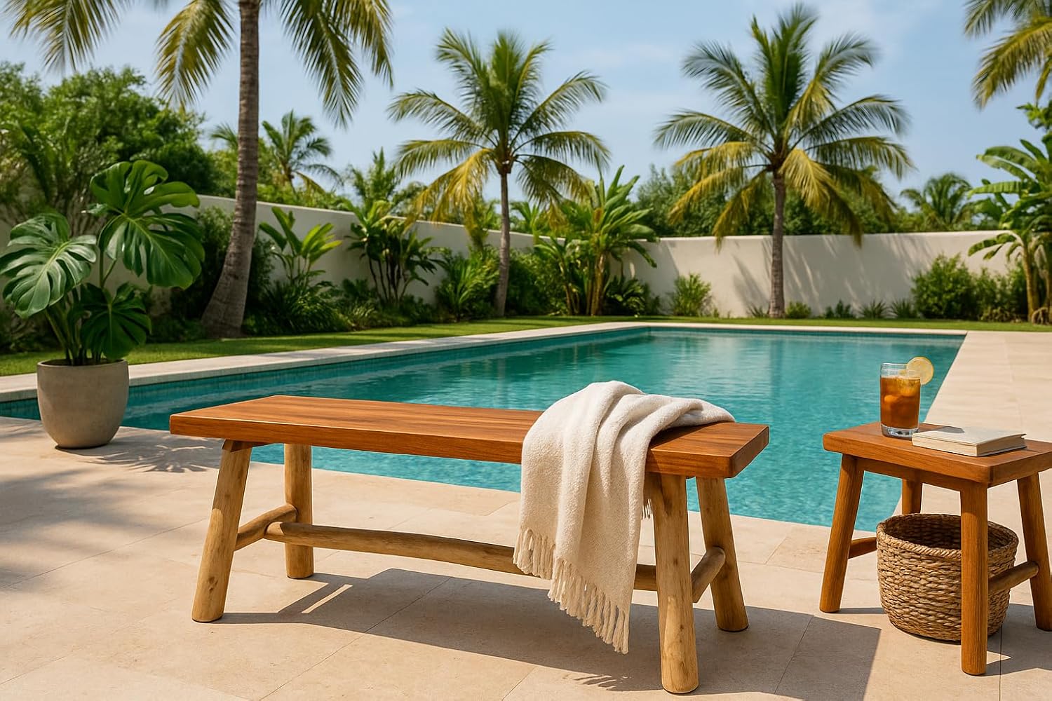 Teak Wood Bench – Indoor & Outdoor Bench for Entryway, Patio & Living Room – Rustic Farmhouse & Modern Accent Furniture, Easy Assembly, The Capella