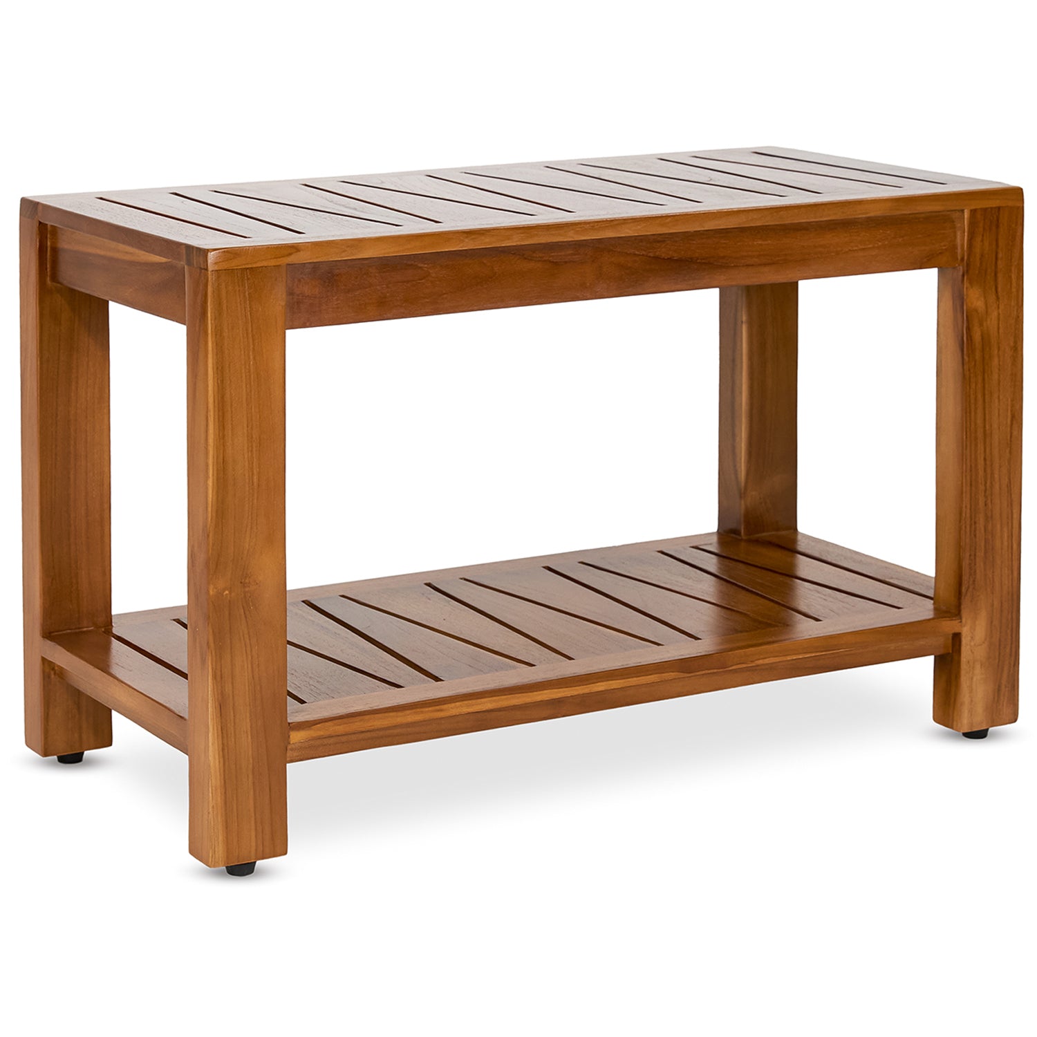 TeakCraft Teak Shower Bench with Storage Shelf, 30 inch, Handmade Solid Indonesian Teak Wood Bath Stool, Indoor Outdoor, The Botein
