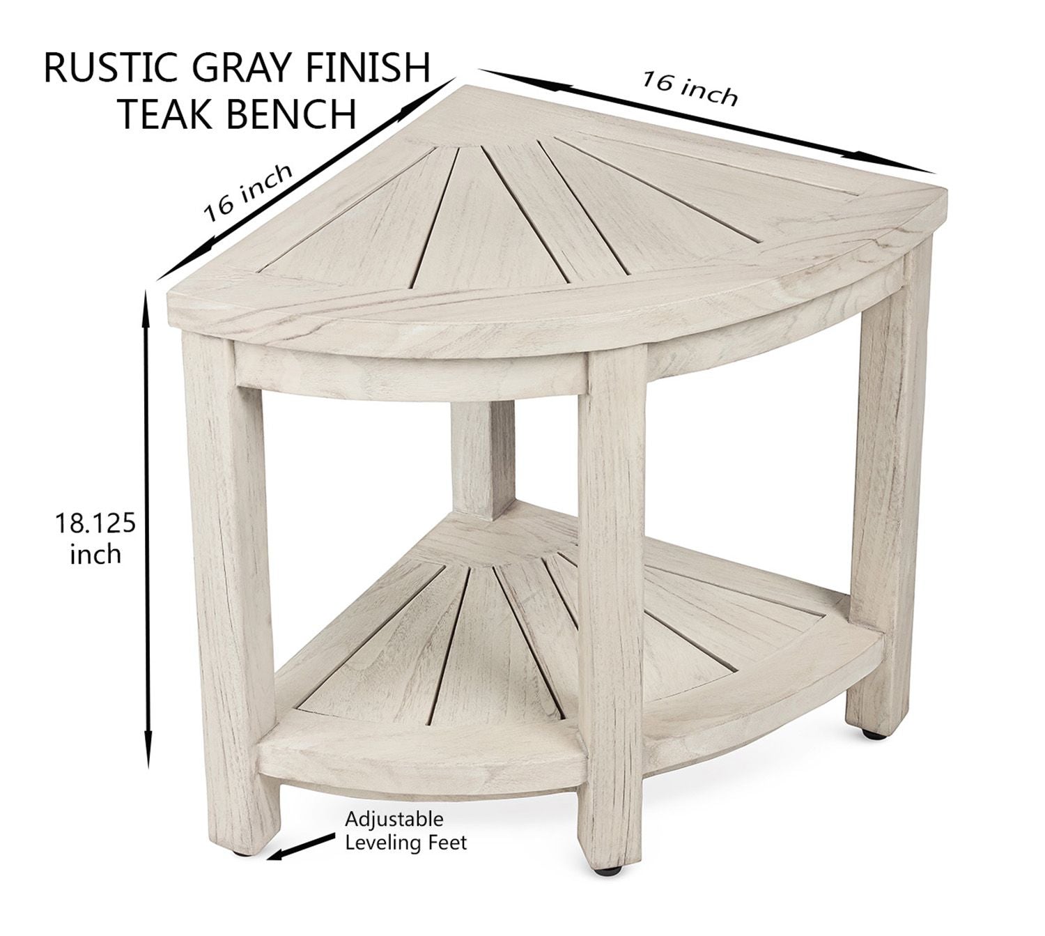 The COSIMA, Teak Corner Shower Bench, Rustic Gray Finish, 16 inch