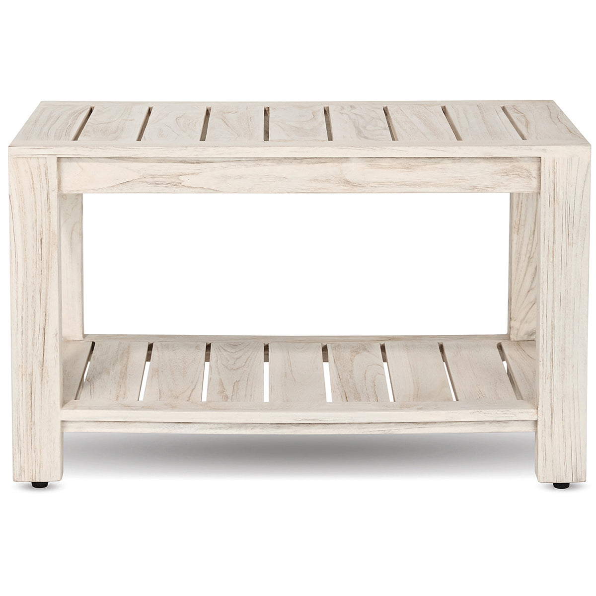Danica rustic gray teak shower bench front view