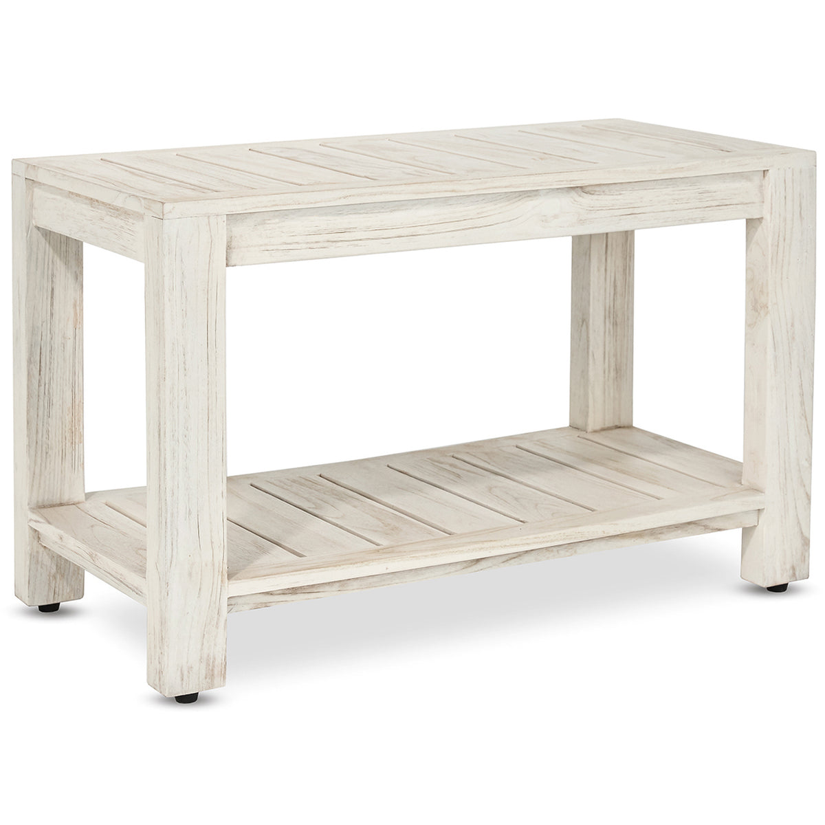 Danica heavy-duty teak shower bench with slatted lower shelf