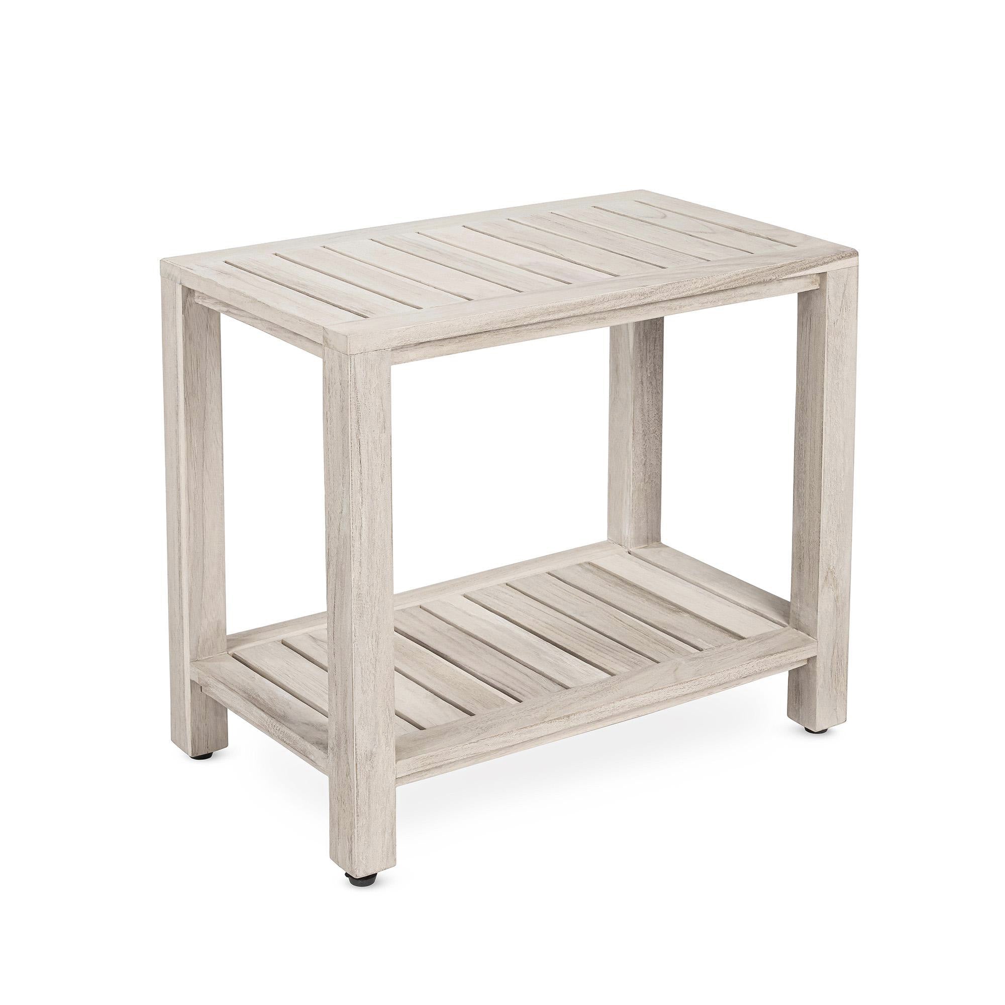 The ELISA, Teak Shower Bench, Teak Shower Stool, 21 Inch, Rustic Gray Finish