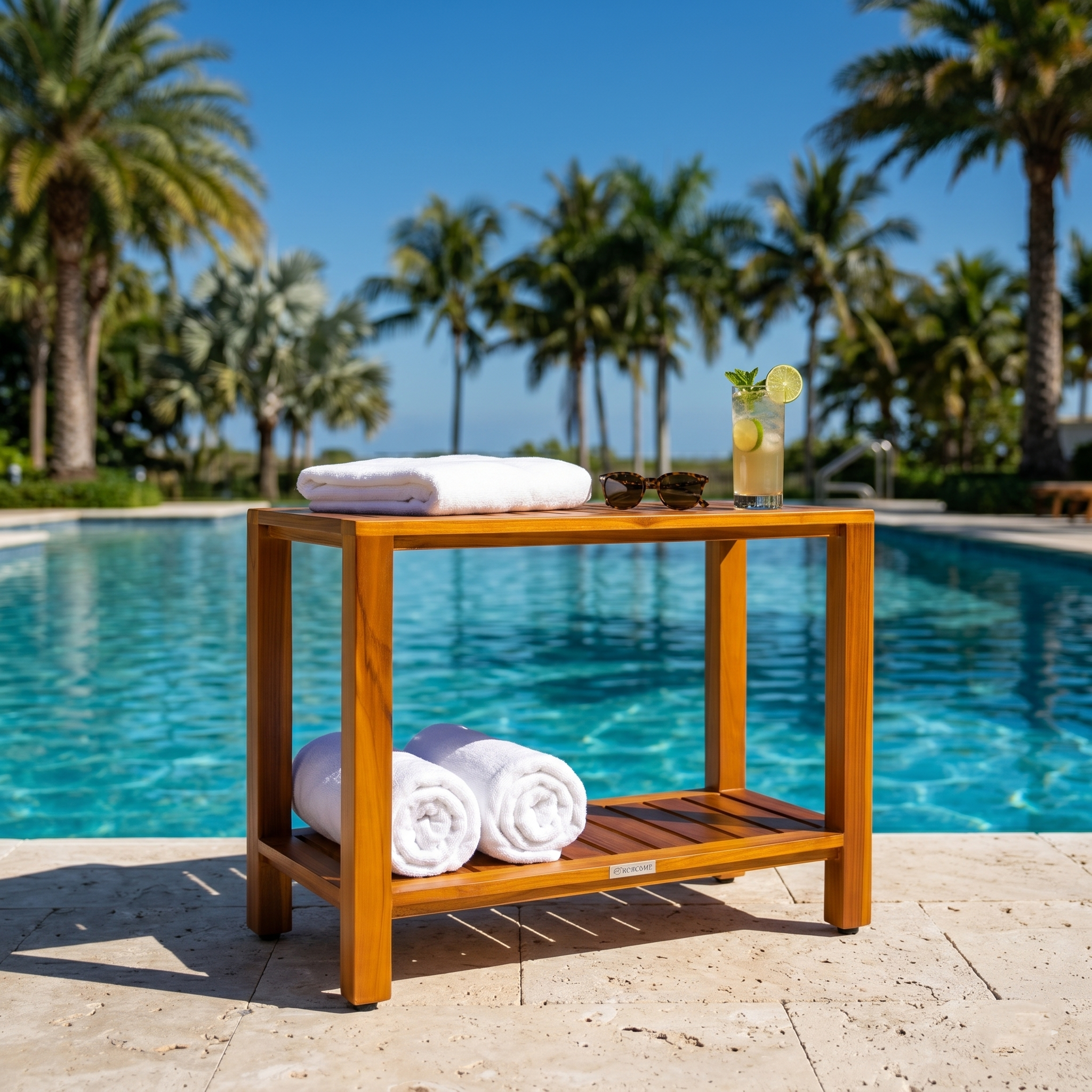 The Eske — 24" Teak Shower Bench with Storage Shelf