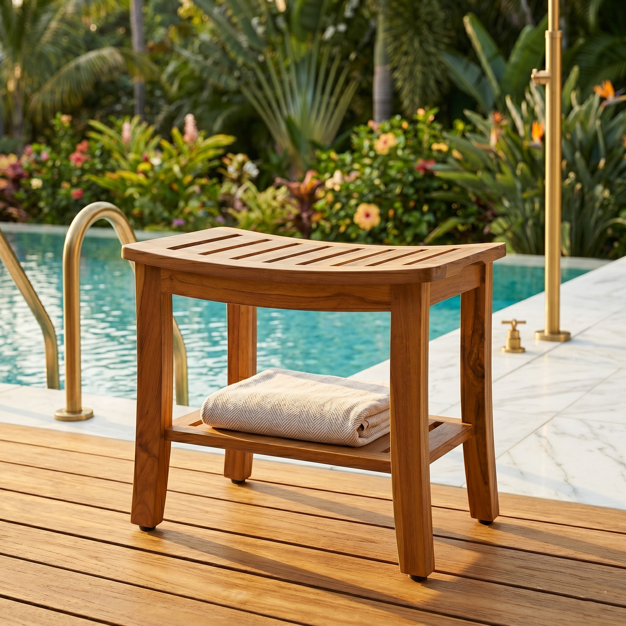 The Hermod — 21" Teak Shower Bench with Storage Shelf
