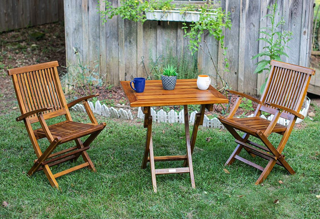 Teak Foldable Chairs and Table Set ( 2 Chairs and Table)
