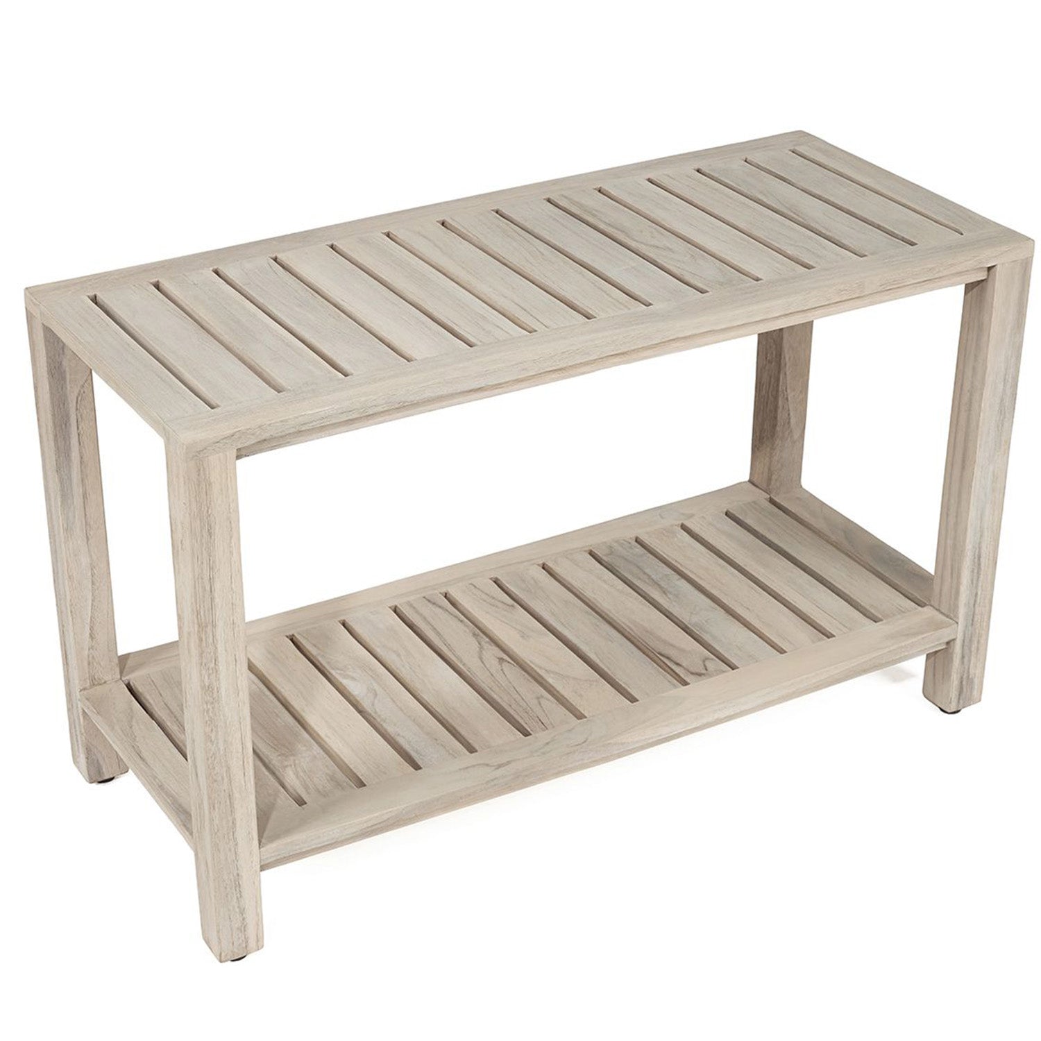 The RICINA, Teak Shower Bench, Teak Shower Stool, 30 Inch, Rustic Gray Finish