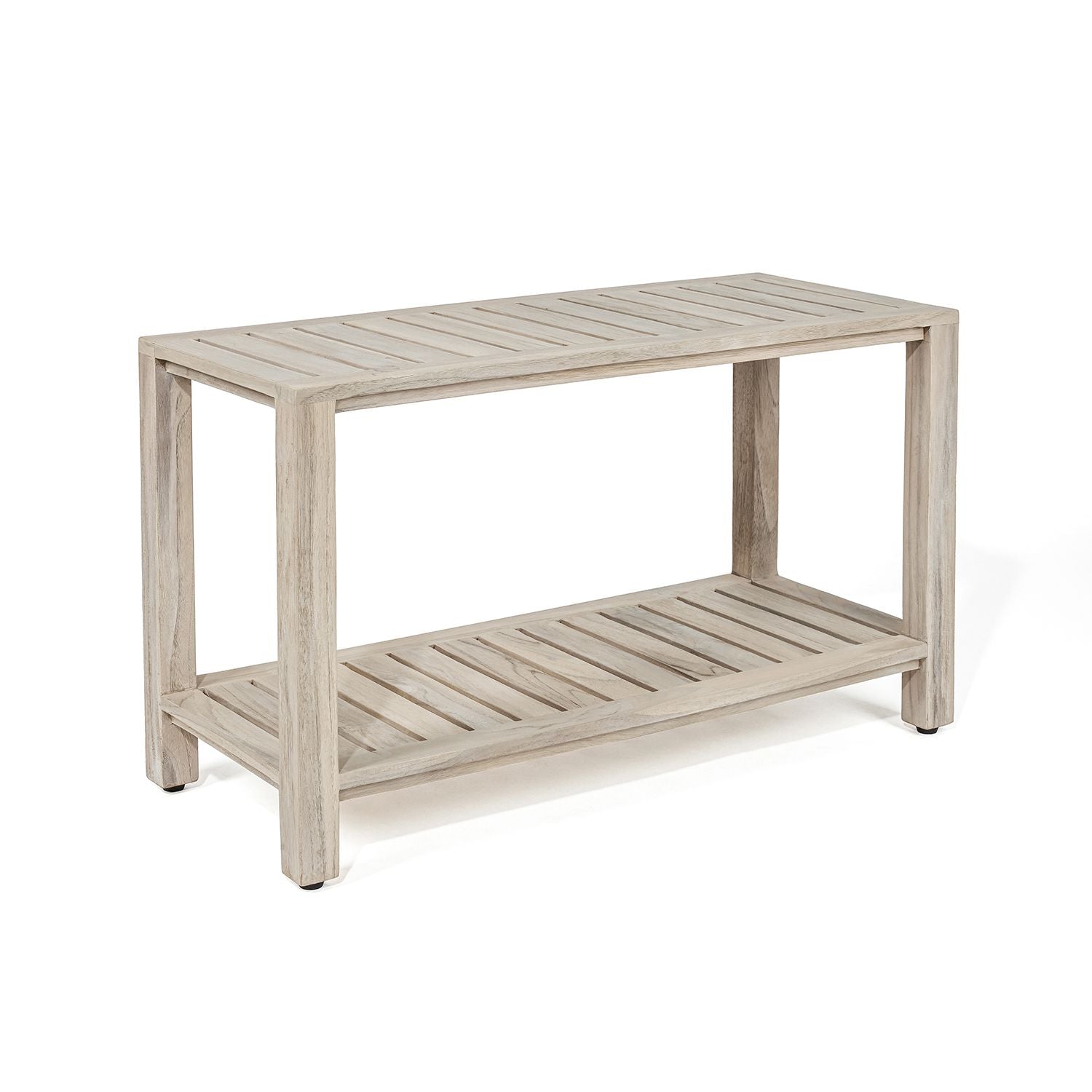 The RICINA, Teak Shower Bench, Teak Shower Stool, 30 Inch, Rustic Gray Finish