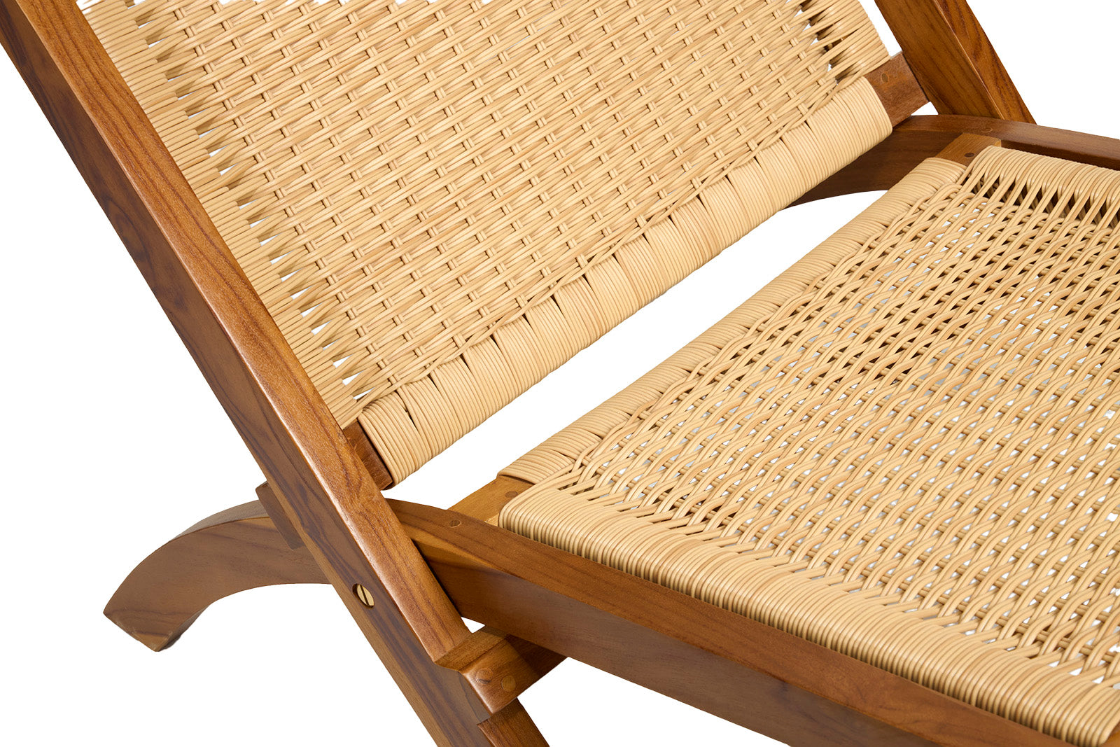 Teak Rattan Lounge Chair – Foldable, Solid Wood Accent Chair with Woven Seat – Mid-Century Modern Recliner for Indoor & Outdoor Use, The Ediz
