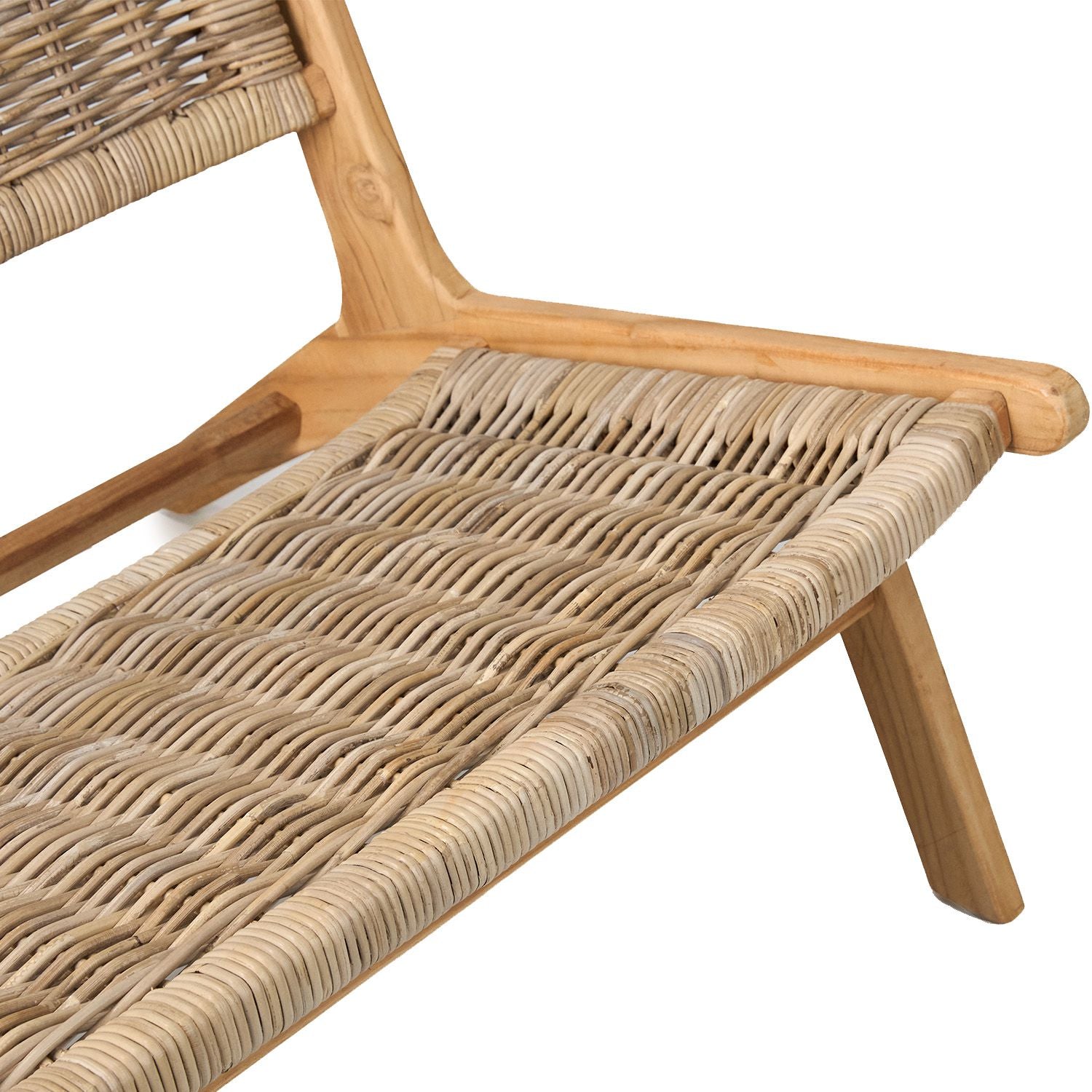 TeakCraft Teak Rattan Lounge Bench for 2, Easy Assembly, Indoor Outdoor Loveseat Bench with Solid Teak Wood Frame, The Lyra