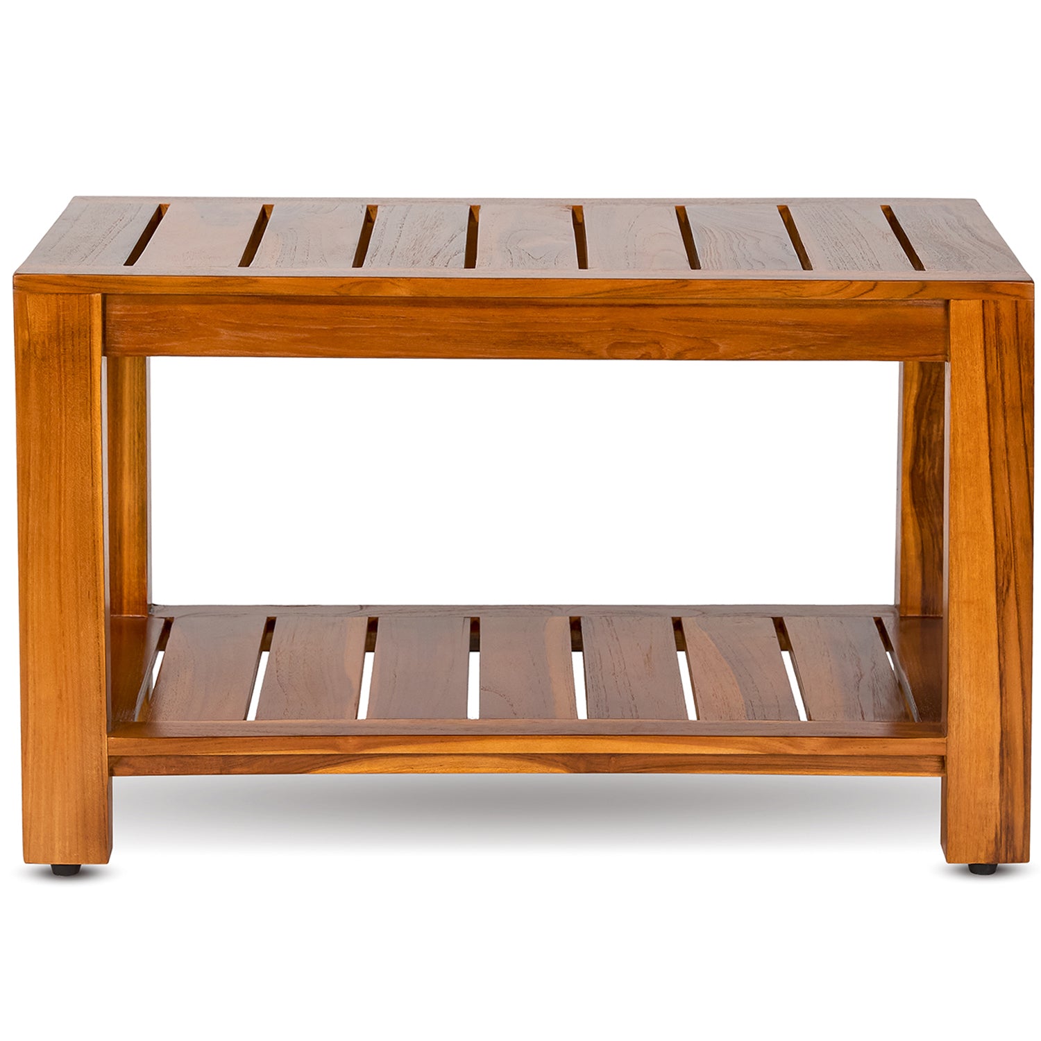 TeakCraft Teak Shower Bench with Storage Shelf, 30 inch, Handmade Solid Indonesian Teak Wood Bath Stool, Indoor Outdoor, The Tien
