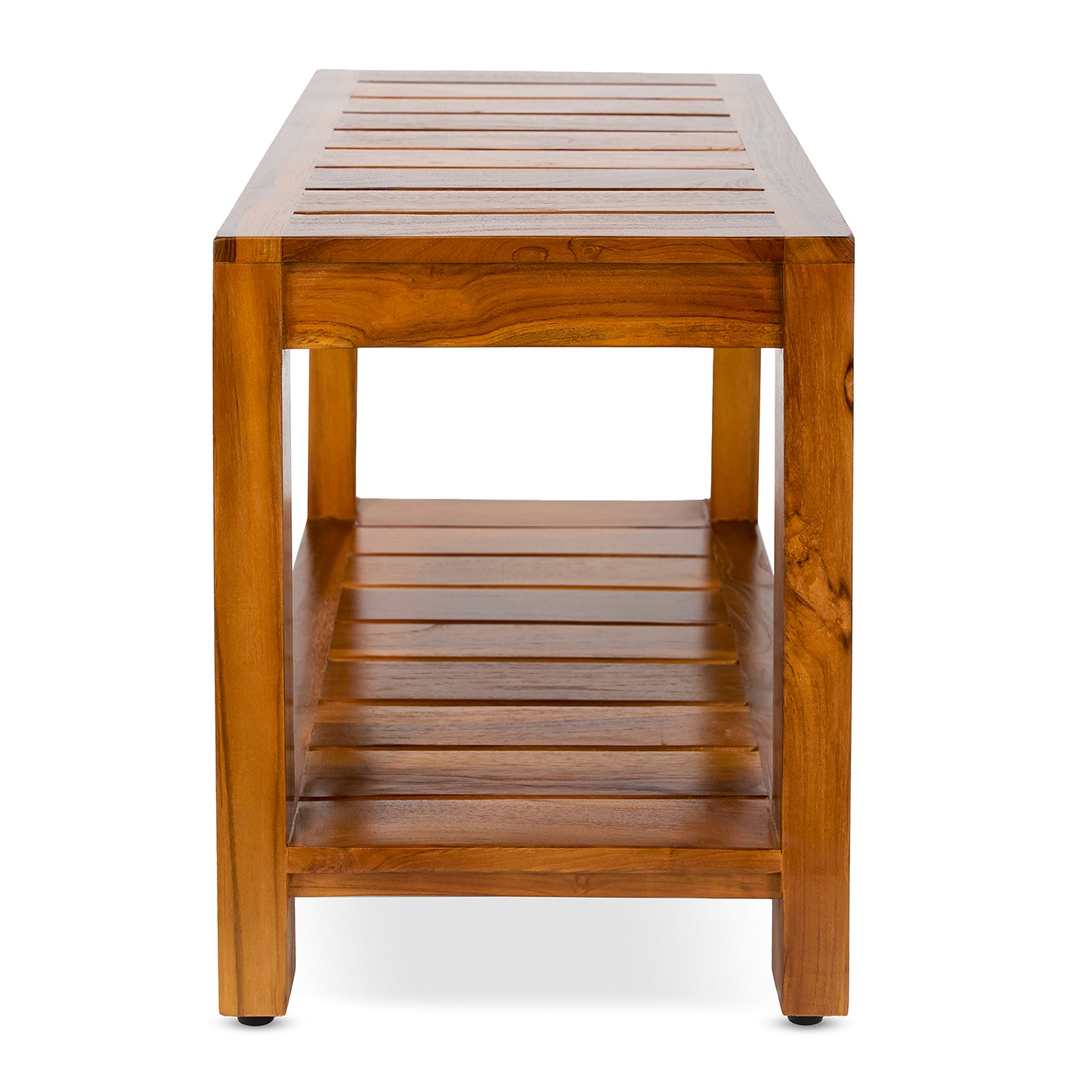 TeakCraft Teak Shower Bench with Storage Shelf, 30 inch, Handmade Solid Indonesian Teak Wood Bath Stool, Indoor Outdoor, The Tien