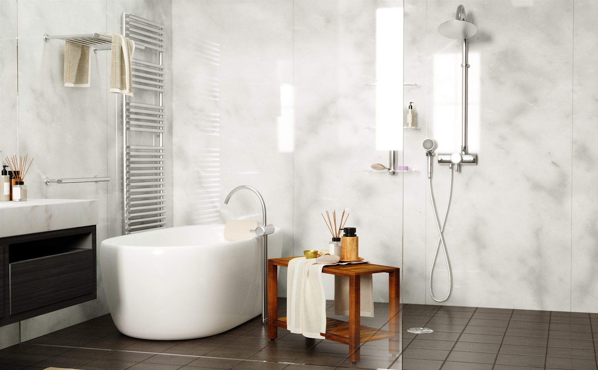 The FREYA, Teak Shower Bench, Shower Stool, 30 Inch