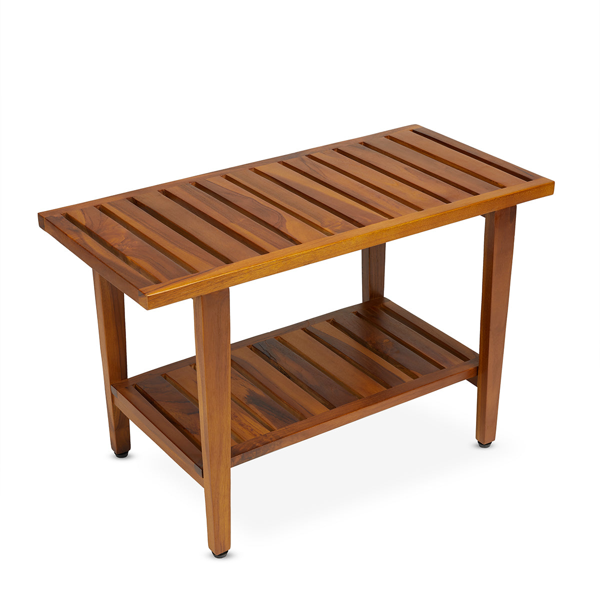 TeakCraft Gray Teak Shower Bench - 21 Inch Fully Assembled Bathroom Seat With Shelf