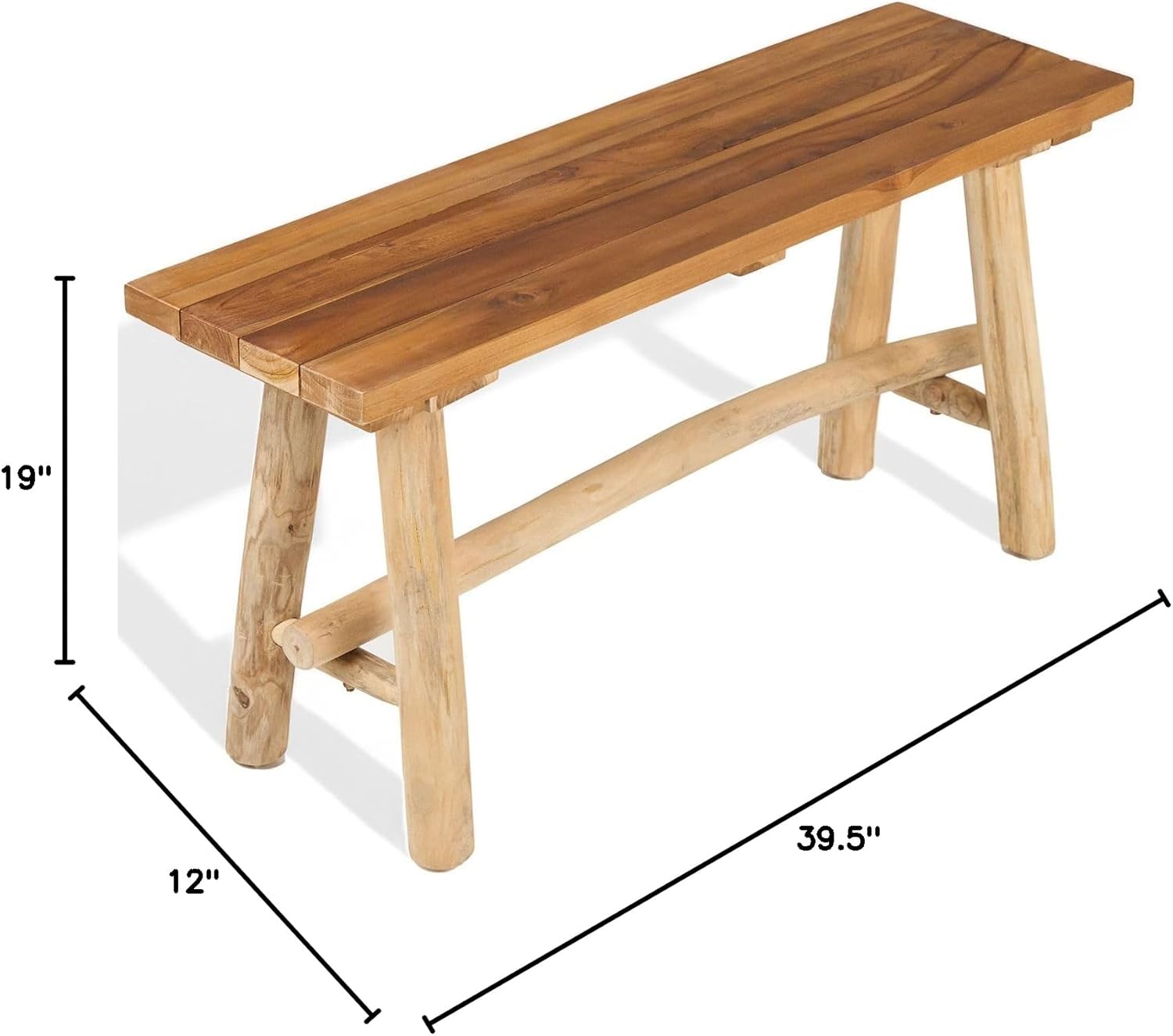 Teak Wood Bench – Indoor & Outdoor Bench for Entryway, Patio & Living Room – Rustic Farmhouse & Modern Accent Furniture, Easy Assembly, The Capella