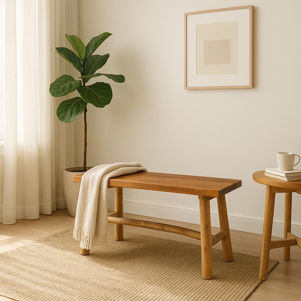 Teak Wood Bench – Indoor & Outdoor Bench for Entryway, Patio & Living Room – Rustic Farmhouse & Modern Accent Furniture, Easy Assembly, The Capella
