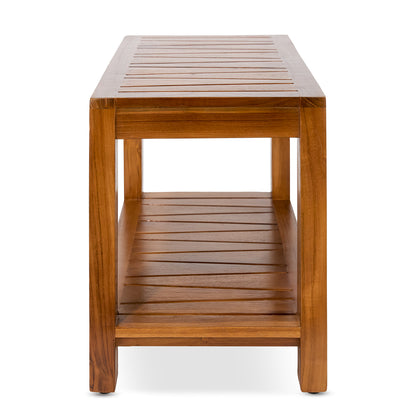 TeakCraft Teak Shower Bench with Storage Shelf, 30 inch, Handmade Solid Indonesian Teak Wood Bath Stool, Indoor Outdoor, The Botein
