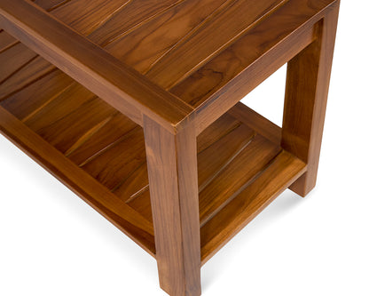 TeakCraft Teak Shower Bench with Storage Shelf, 30 inch, Handmade Solid Indonesian Teak Wood Bath Stool, Indoor Outdoor, The Botein