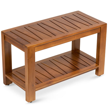 TeakCraft Teak Shower Bench with Storage Shelf, 30 inch, Handmade Solid Indonesian Teak Wood Bath Stool, Indoor Outdoor, The Botein