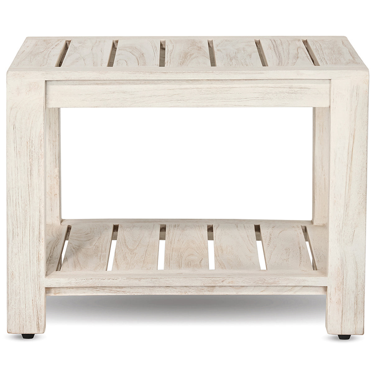 Elera rustic gray teak shower bench front view