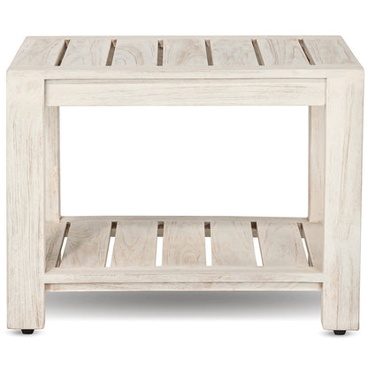 Elera rustic gray teak shower bench front view