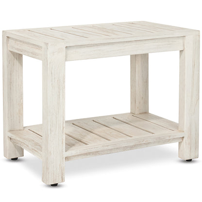 Elera heavy-duty teak shower bench with slatted lower shelf