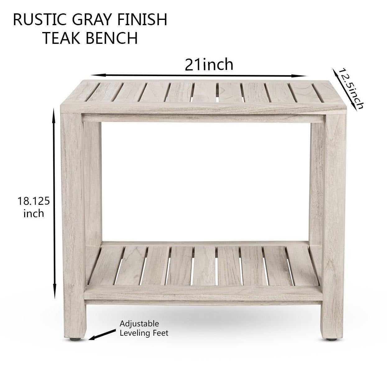 The ELISA, Teak Shower Bench, Teak Shower Stool, 21 Inch, Rustic Gray Finish