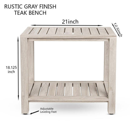 The ELISA, Teak Shower Bench, Teak Shower Stool, 21 Inch, Rustic Gray Finish
