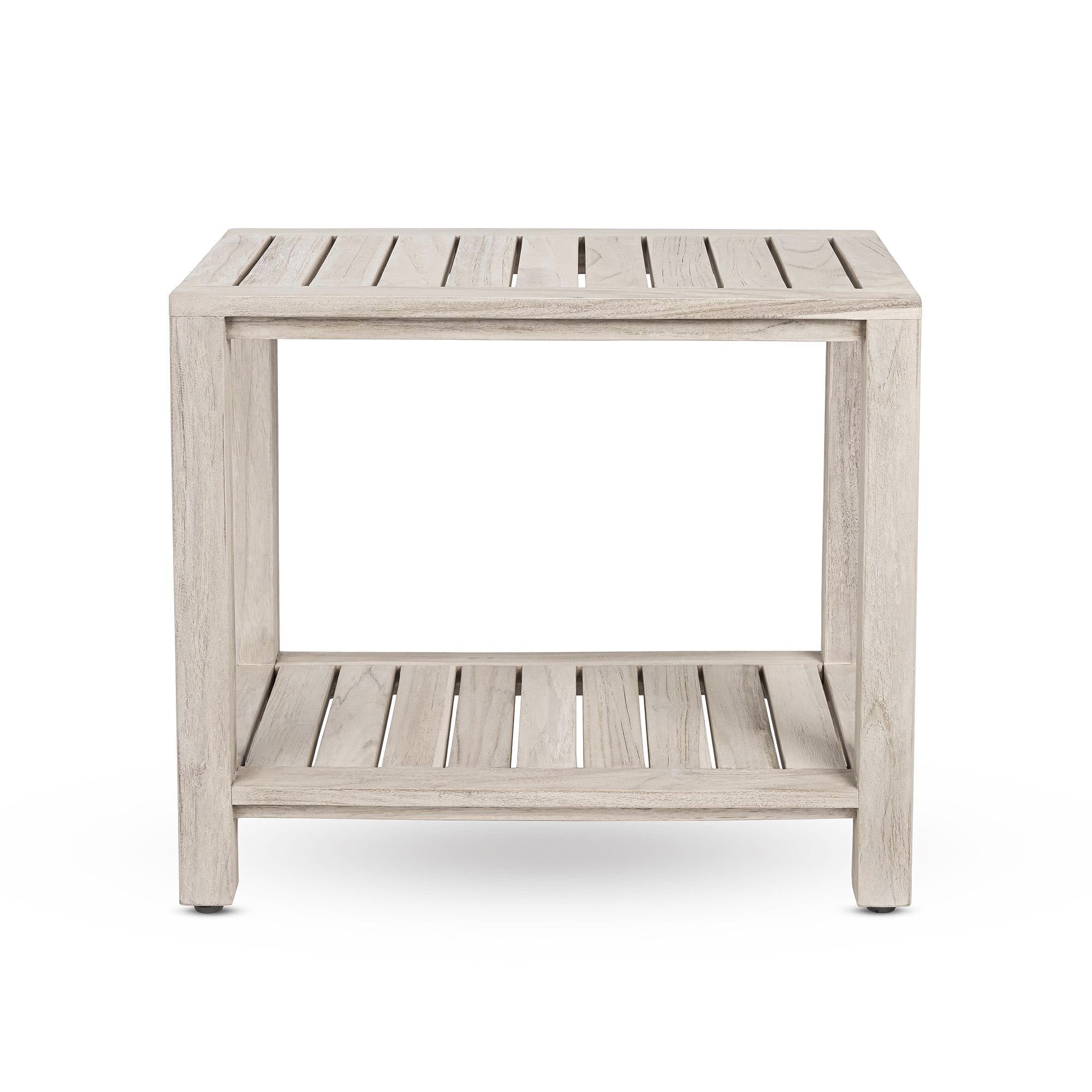 The ELISA, Teak Shower Bench, Teak Shower Stool, 21 Inch, Rustic Gray Finish