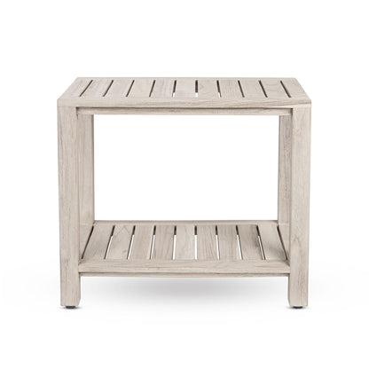 The ELISA, Teak Shower Bench, Teak Shower Stool, 21 Inch, Rustic Gray Finish