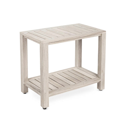 The ELISA, Teak Shower Bench, Teak Shower Stool, 21 Inch, Rustic Gray Finish