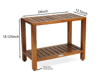 Teak Shower Bench 24 Inch For Bathroom, Spa - Fully Assembled, The Eske