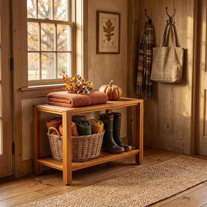 The Eske — 24" Teak Shower Bench with Storage Shelf