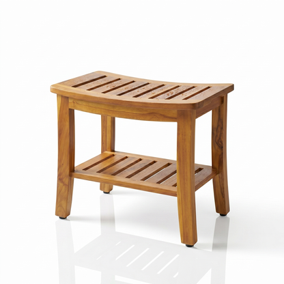 The Hermod — 21" Teak Shower Bench with Storage Shelf