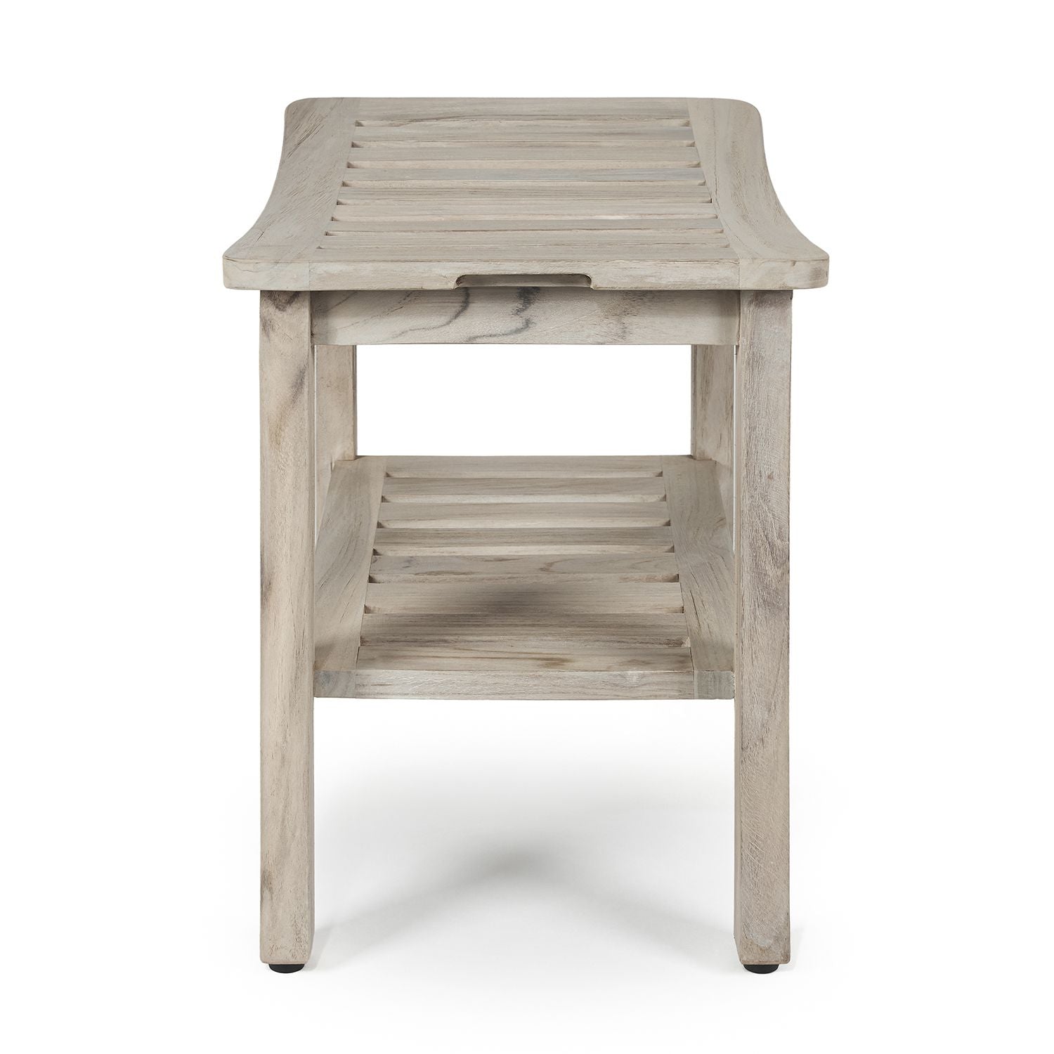 The LAVICI, Teak Shower Bench, Teak Shower Stool, 21 Inch, Rustic Gray Finish