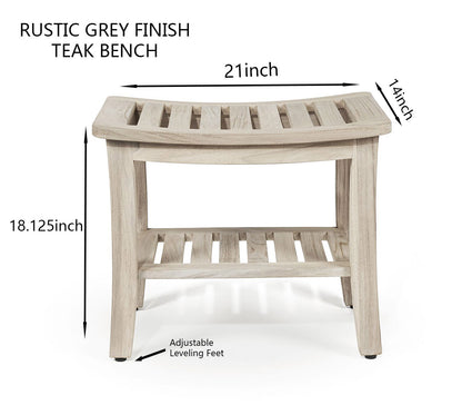 The LAVICI, Teak Shower Bench, Teak Shower Stool, 21 Inch, Rustic Gray Finish