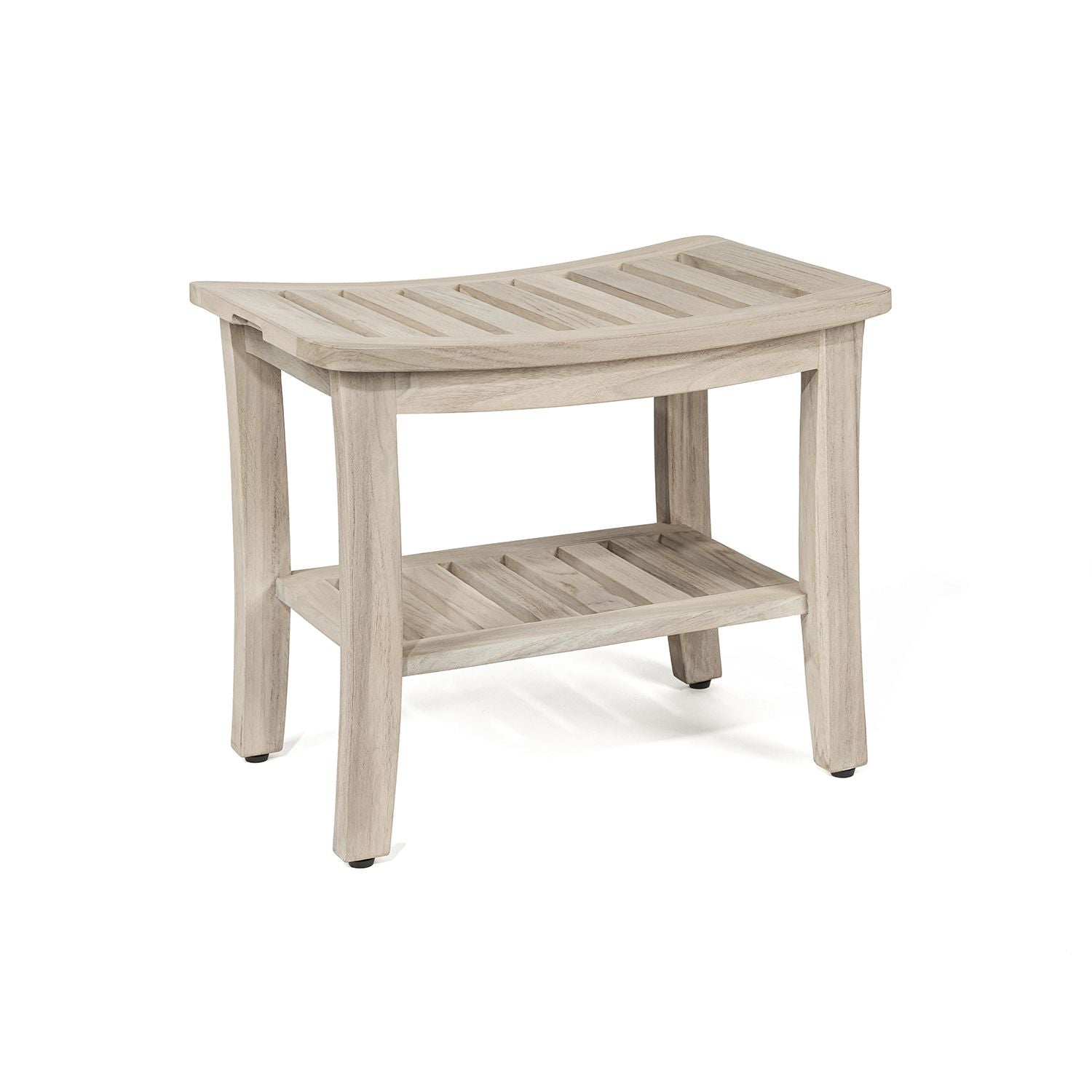 The LAVICI, Teak Shower Bench, Teak Shower Stool, 21 Inch, Rustic Gray Finish