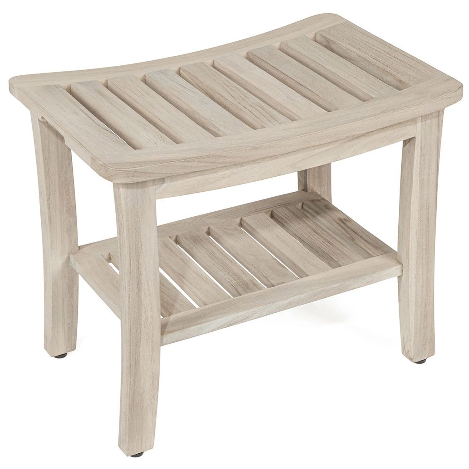 The LAVICI, Teak Shower Bench, Teak Shower Stool, 21 Inch, Rustic Gray Finish