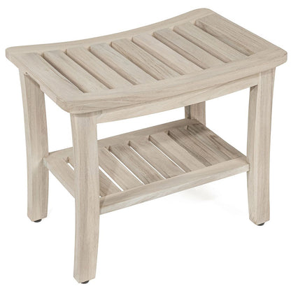 The LAVICI, Teak Shower Bench, Teak Shower Stool, 21 Inch, Rustic Gray Finish