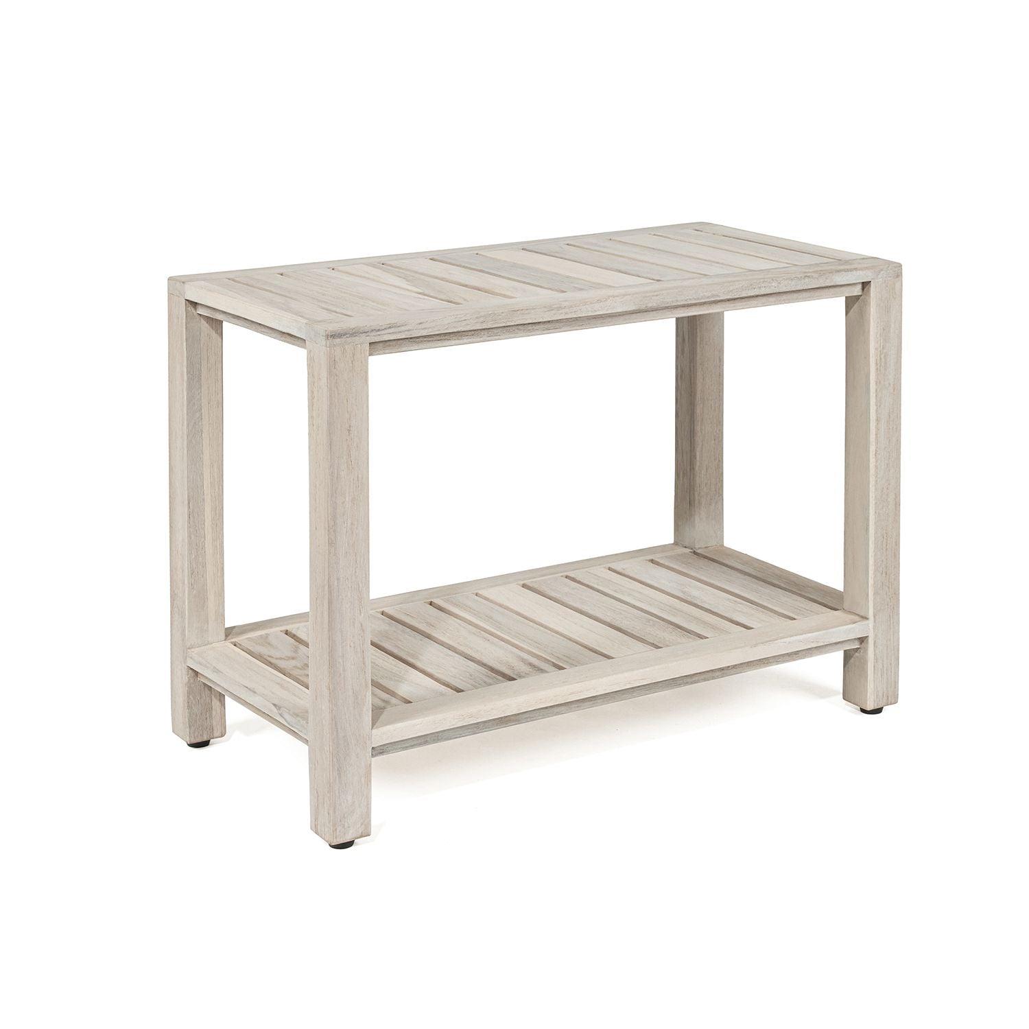 The LUNI, Teak Shower Bench, Teak Shower Stool, 24 Inch, Rustic Gray Finish