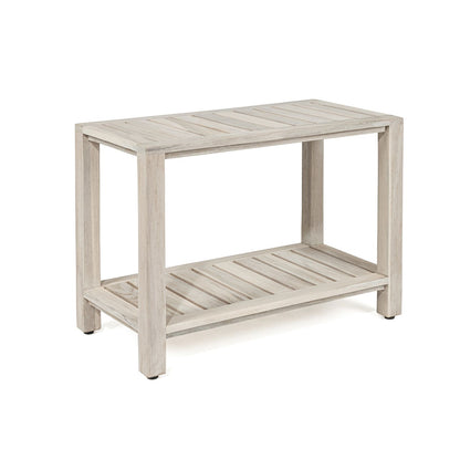 The LUNI, Teak Shower Bench, Teak Shower Stool, 24 Inch, Rustic Gray Finish
