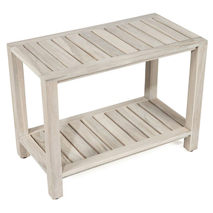 The LUNI, Teak Shower Bench, Teak Shower Stool, 24 Inch, Rustic Gray Finish