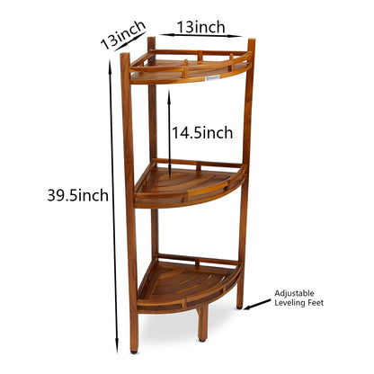 Teak Corner Shower Shelf, 3 Tier, 14Wx14Lx39.5H inches, Fully Assembled, The OM