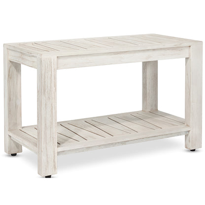 TeakCraft Teak Shower Bench with Storage Shelf, 30 inch, Rustic Grey Handmade Solid Indonesian Teak Wood Bath Stool, Indoor Outdoor, The Sitara