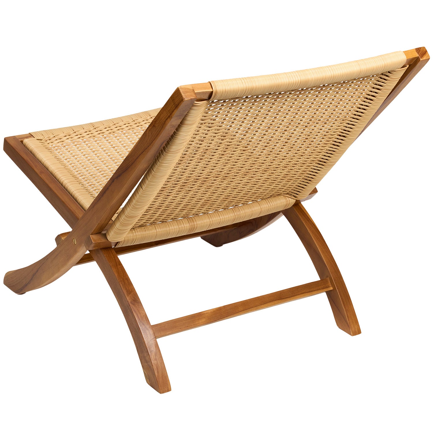 Teak Rattan Lounge Chair – Foldable, Solid Wood Accent Chair with Woven Seat – Mid-Century Modern Recliner for Indoor & Outdoor Use, The Ediz