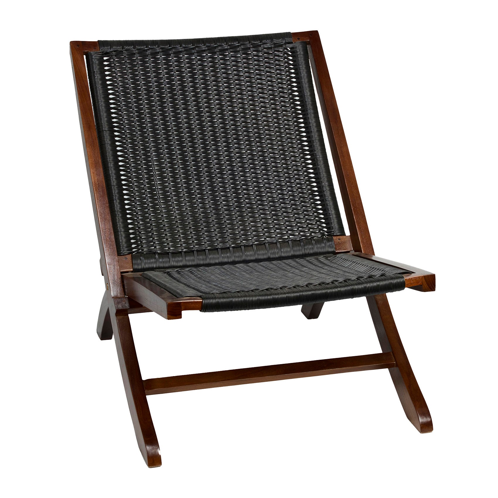 Teak Rattan Lounge Chair – Foldable, Solid Wood Accent Chair with Woven Seat – Mid-Century Modern Recliner for Indoor & Outdoor Use, The Iraz