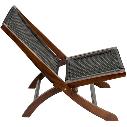 Teak Rattan Lounge Chair – Foldable, Solid Wood Accent Chair with Woven Seat – Mid-Century Modern Recliner for Indoor & Outdoor Use, The Iraz