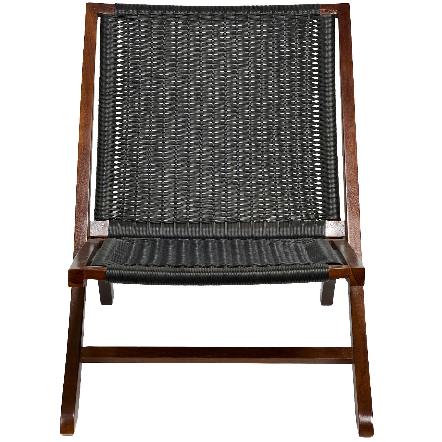 Teak Rattan Lounge Chair – Foldable, Solid Wood Accent Chair with Woven Seat – Mid-Century Modern Recliner for Indoor & Outdoor Use, The Iraz