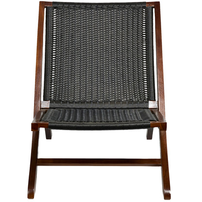 Teak Rattan Lounge Chair – Foldable, Solid Wood Accent Chair with Woven Seat – Mid-Century Modern Recliner for Indoor & Outdoor Use, The Iraz