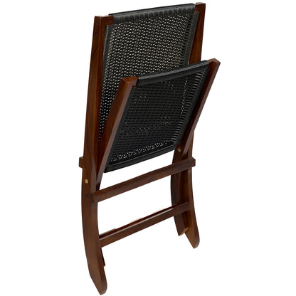 Teak Rattan Lounge Chair – Foldable, Solid Wood Accent Chair with Woven Seat – Mid-Century Modern Recliner for Indoor & Outdoor Use, The Iraz