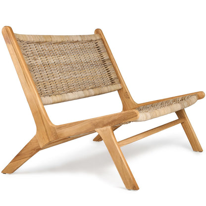 TeakCraft Teak Rattan Lounge Bench for 2, Easy Assembly,  Indoor Outdoor Loveseat Bench with Solid Teak Wood Frame, The Lyra